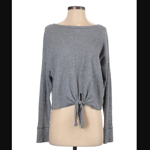 Abercrombie & Fitch Ribbed Tie Front Top Gray - Picture 1 of 14